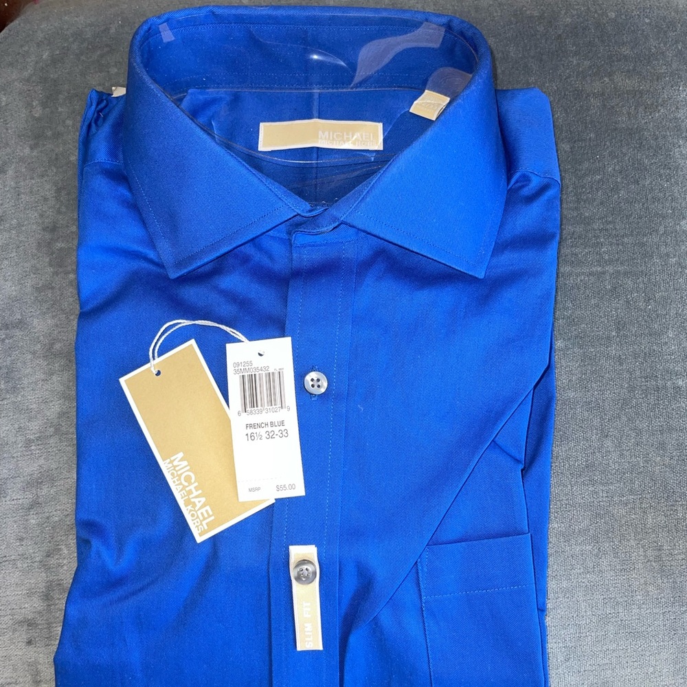 Michael Kors French blue dress shirt with pocket and spread collar 161/2 32/33